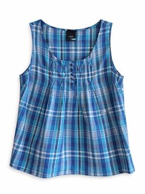 Vintage 90s Basics Editions Blue Plaid Button-Front Tank Top – Size Small EUC